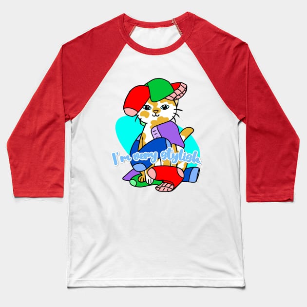 Cute cat with phrase "I´m very stylish". Baseball T-Shirt by The shiny unicorn